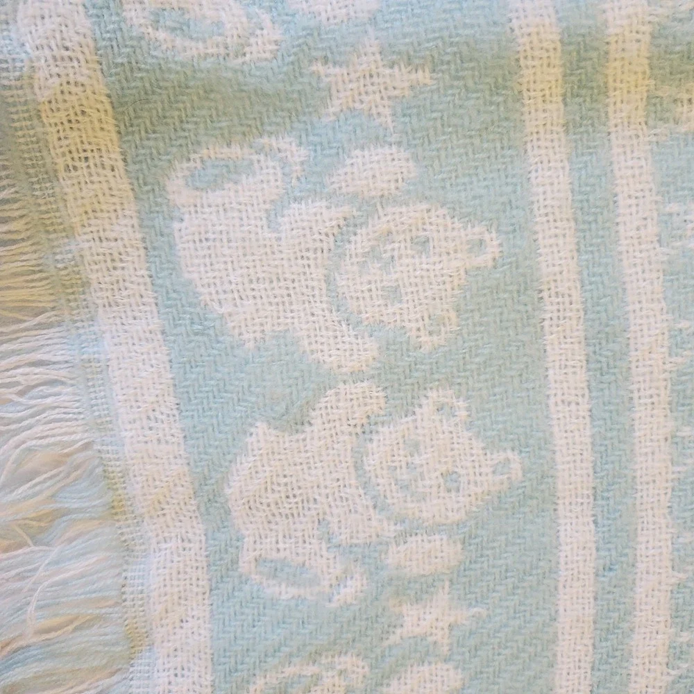 Vintage Bright Future Acrylic Baby Blanket‎ Blue Bears Fringe